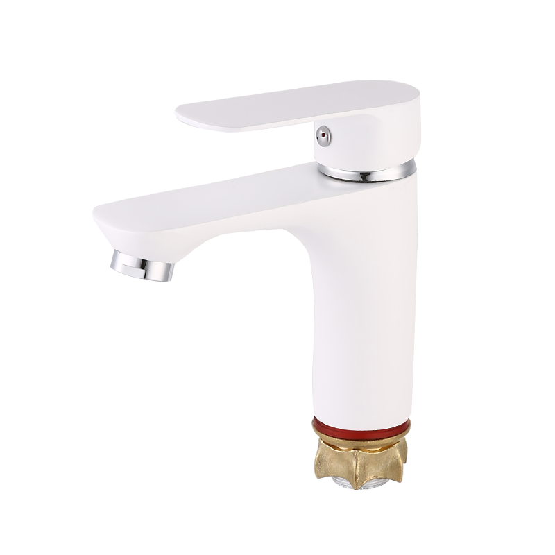 Witte lak met pootjes en kleine platte fruitkraan met één gat Witte lak met pootjes en kleine platte fruitkraan met één gat